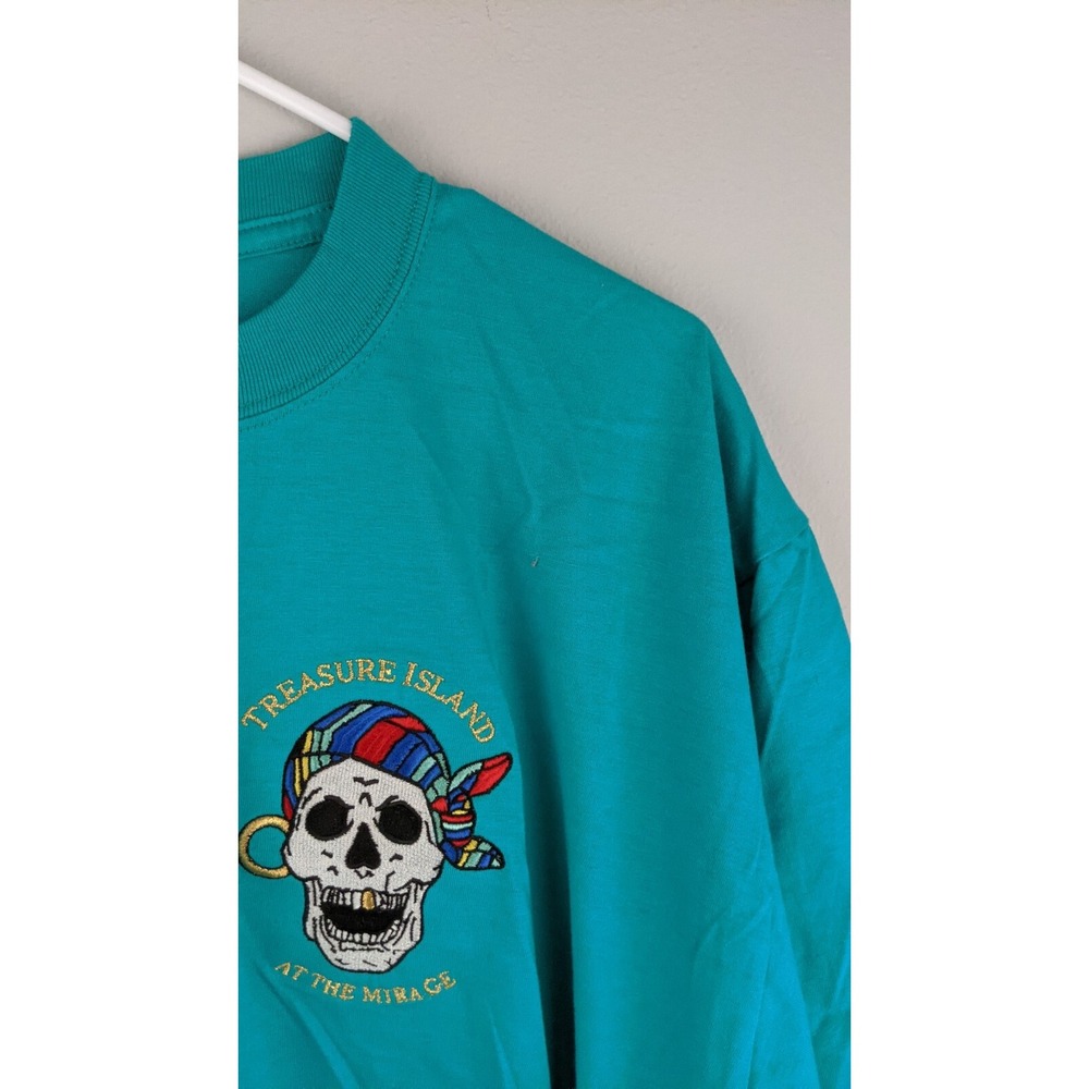 Vintage Treasure Island at The Mirage T-Shirtโ Teal Embroidered Pirate Design XL - Picture 6 of 16